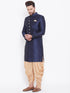 Vastramay Men's Navy Blue And Rose Gold Silk Blend Sherwani Set